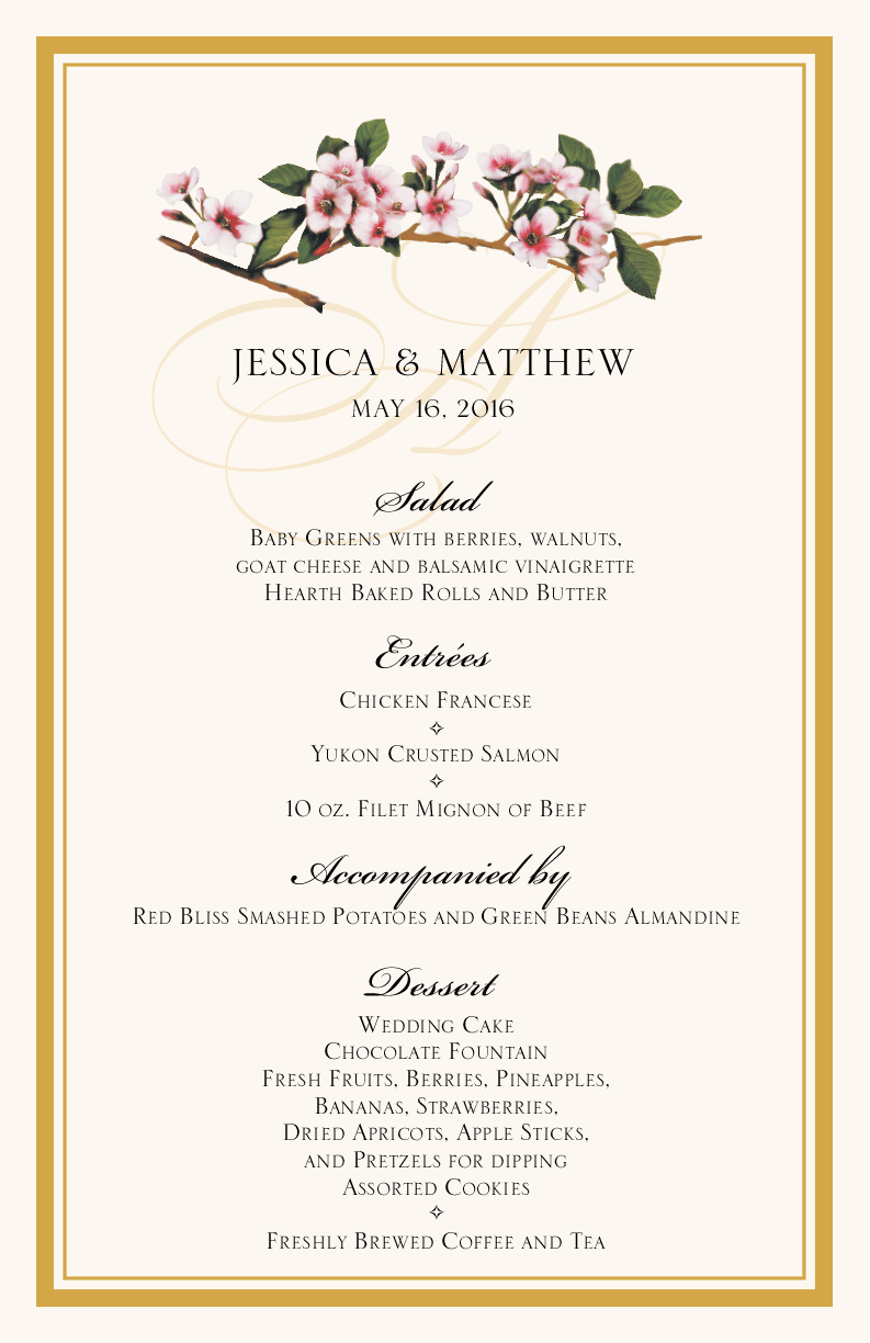 Pink Cherry Blossoms Wedding and Special Event Menu Cards Documents